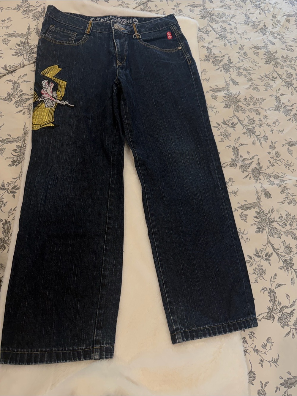 Vintage Takahashi Dark Blue Denim Jeans with Embroidered Patch